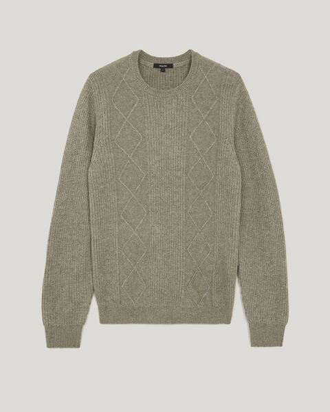Cable Crew Neck Knit, Khaki, hi-res